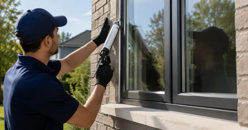 Aluminum window frame with double glazed insulated glass unit installed in a residential wall in Dorchester