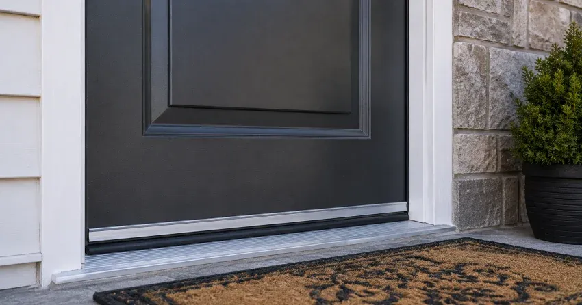 technician replacing worn door weatherstripping in Sandusky, Dorchester home