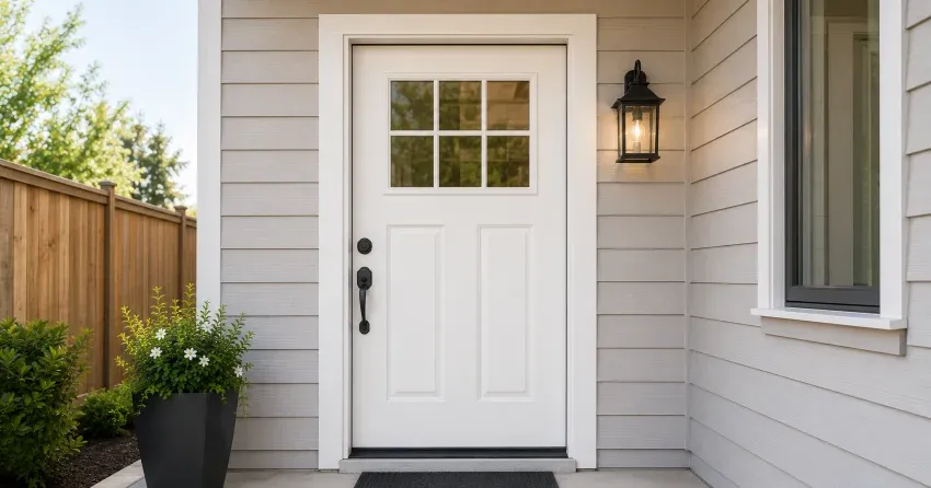 technician installing exterior door frame in Francisco, Dorchester