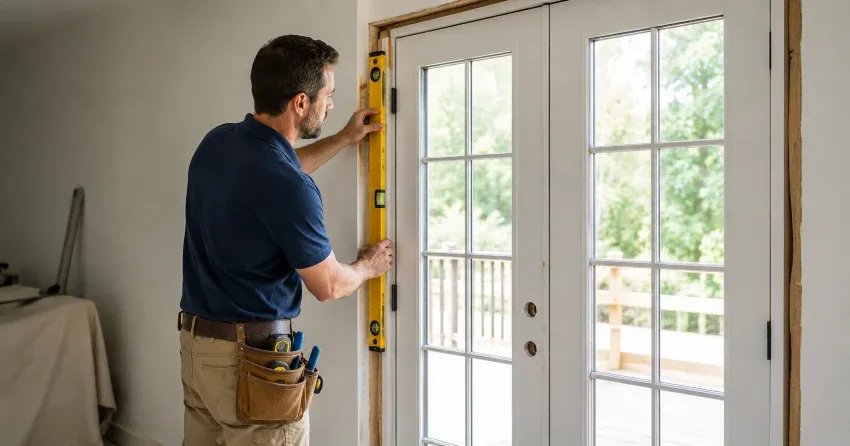 newly installed French doors with divided glass panes in Valley View, Dorchester