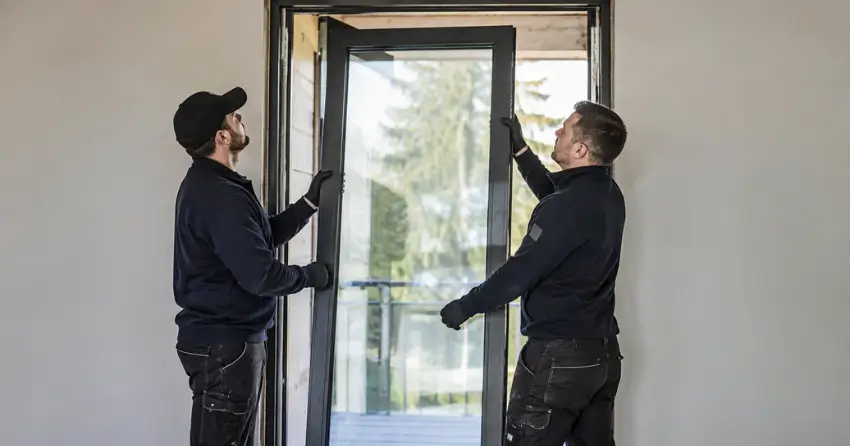 new glass panel being fitted into door frame in Sandusky, Dorchester