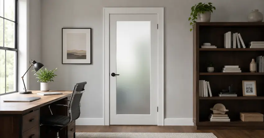 frosted interior door installed in home office in Mill Pond, Dorchester
