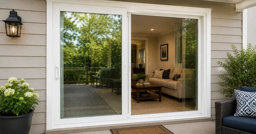 new patio door replacement installed in Pondview, Dorchester home