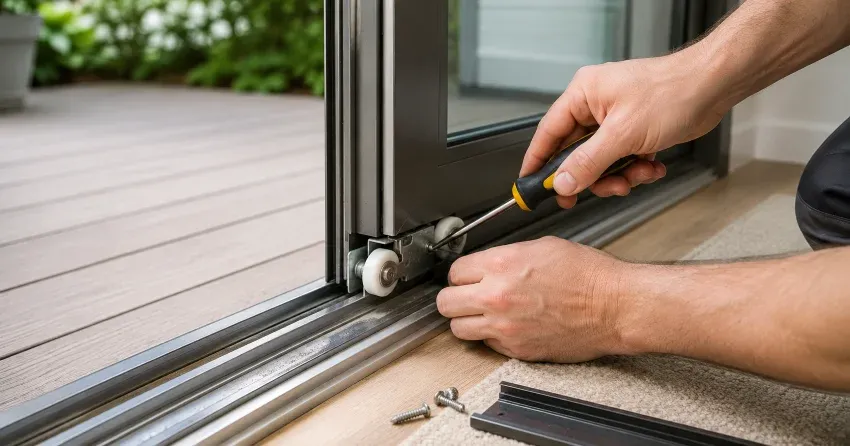 sliding door fix Mill Pond, Dorchester technician diagnosing track issue