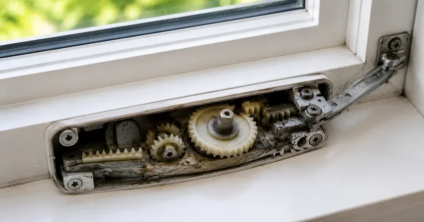 technician replacing casement window crank operator in Sandusky, Dorchester home