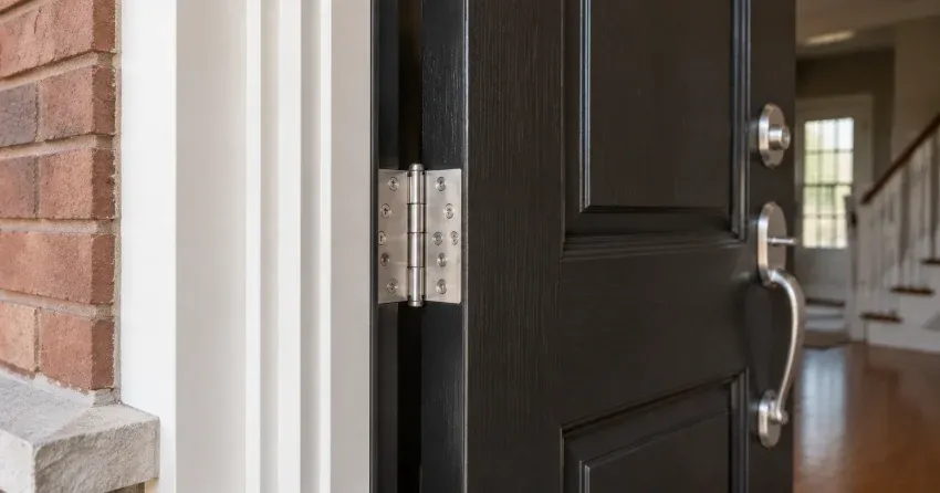 technician repairing a front door lock and frame in DE-LA, Dorchester