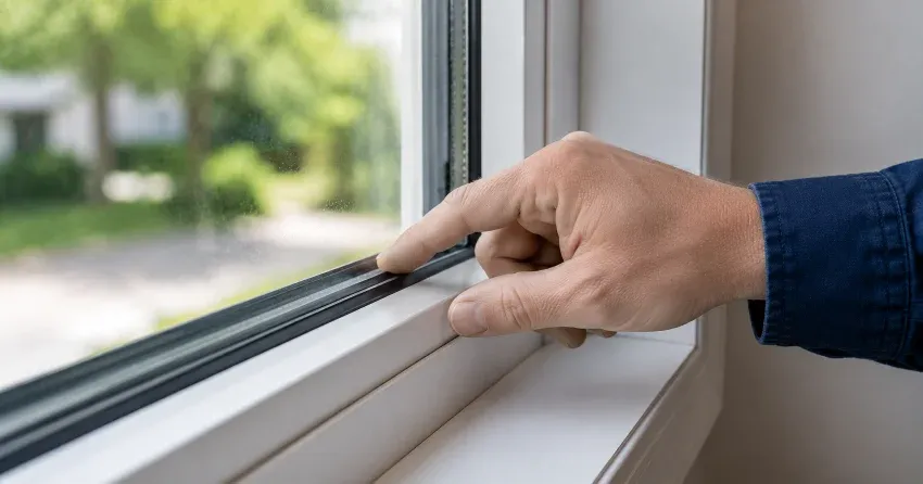 technician inspecting window glass seal in Porter Subdivision, Dorchester