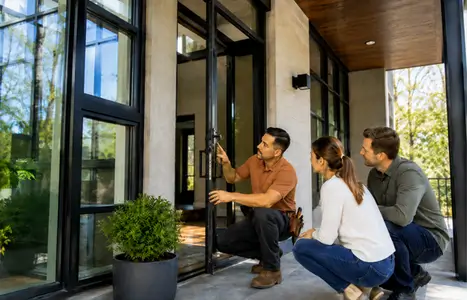 Modern home exterior with floor-to-ceiling windows by Windows & Doors Dorchester